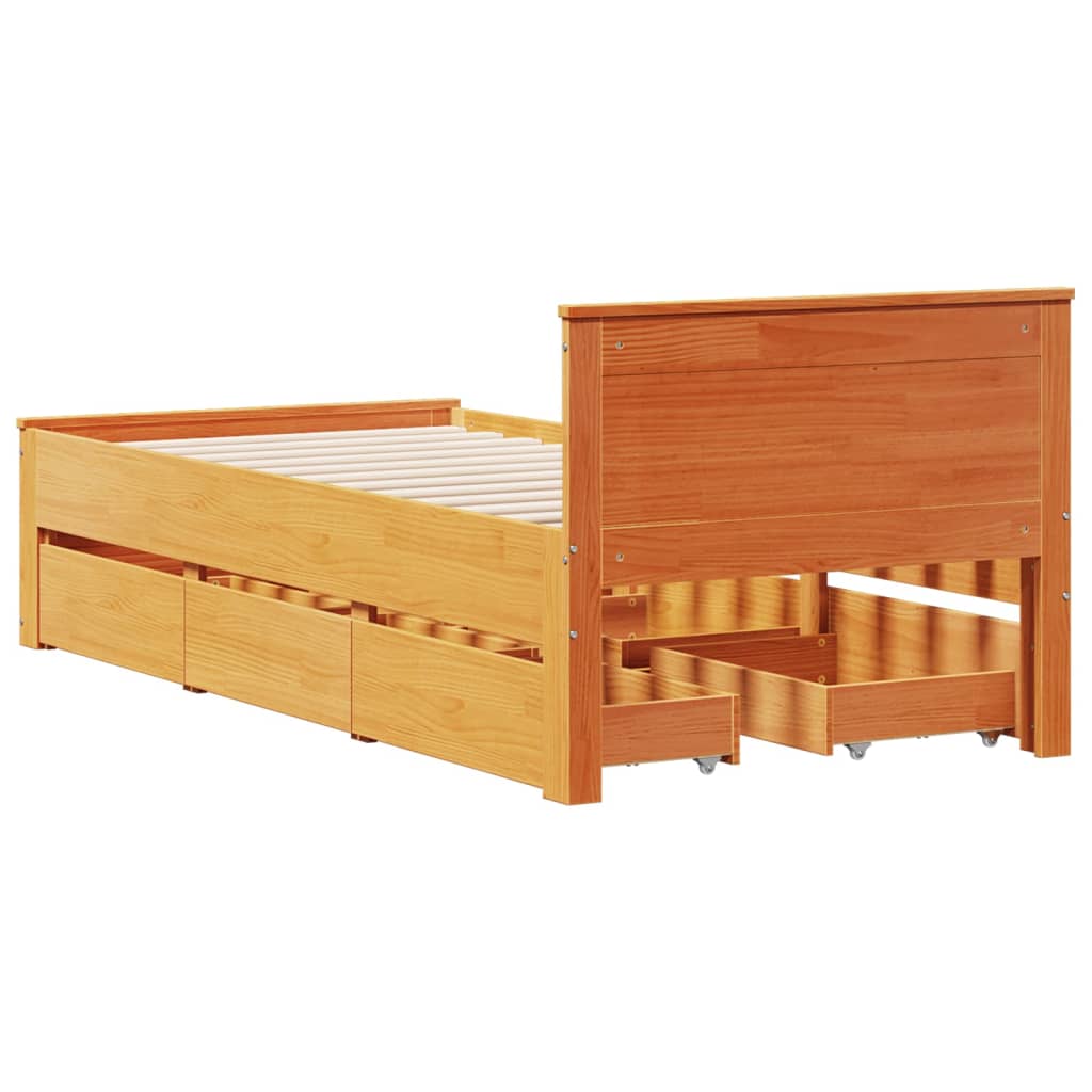 Bed Frame without Mattress with Headboard Wax Brown 75x190 cm Small Single Solid Wood Pine