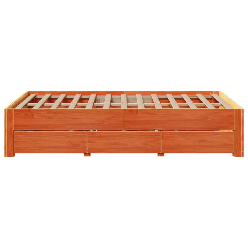 Bed Frame without Mattress with Drawers Wax Brown 135x190 cm Double Solid Wood Pine