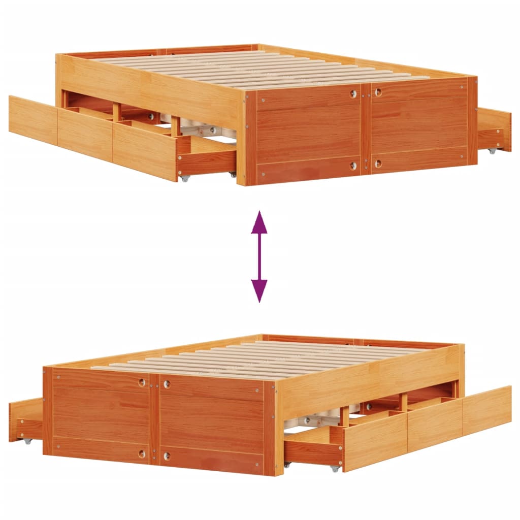 Bed Frame without Mattress with Drawers Wax Brown 135x190 cm Double Solid Wood Pine