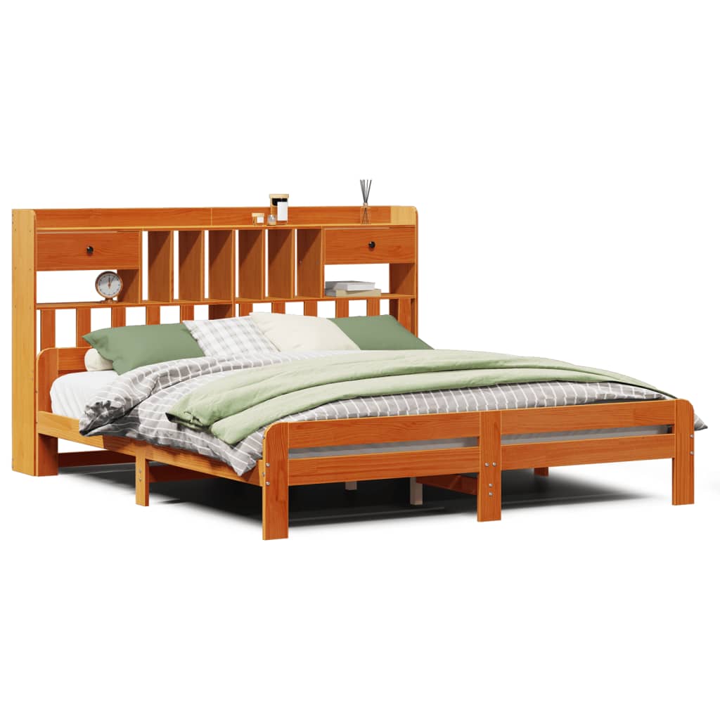 Bookcase Bed without Mattress Wax Brown 200x200cm Solid Wood Pine
