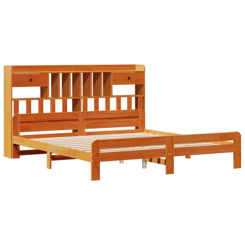 Bookcase Bed without Mattress Wax Brown 200x200cm Solid Wood Pine