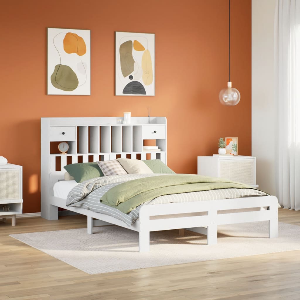 Bookcase Bed without Mattress White 160x200 cm Solid Wood Pine