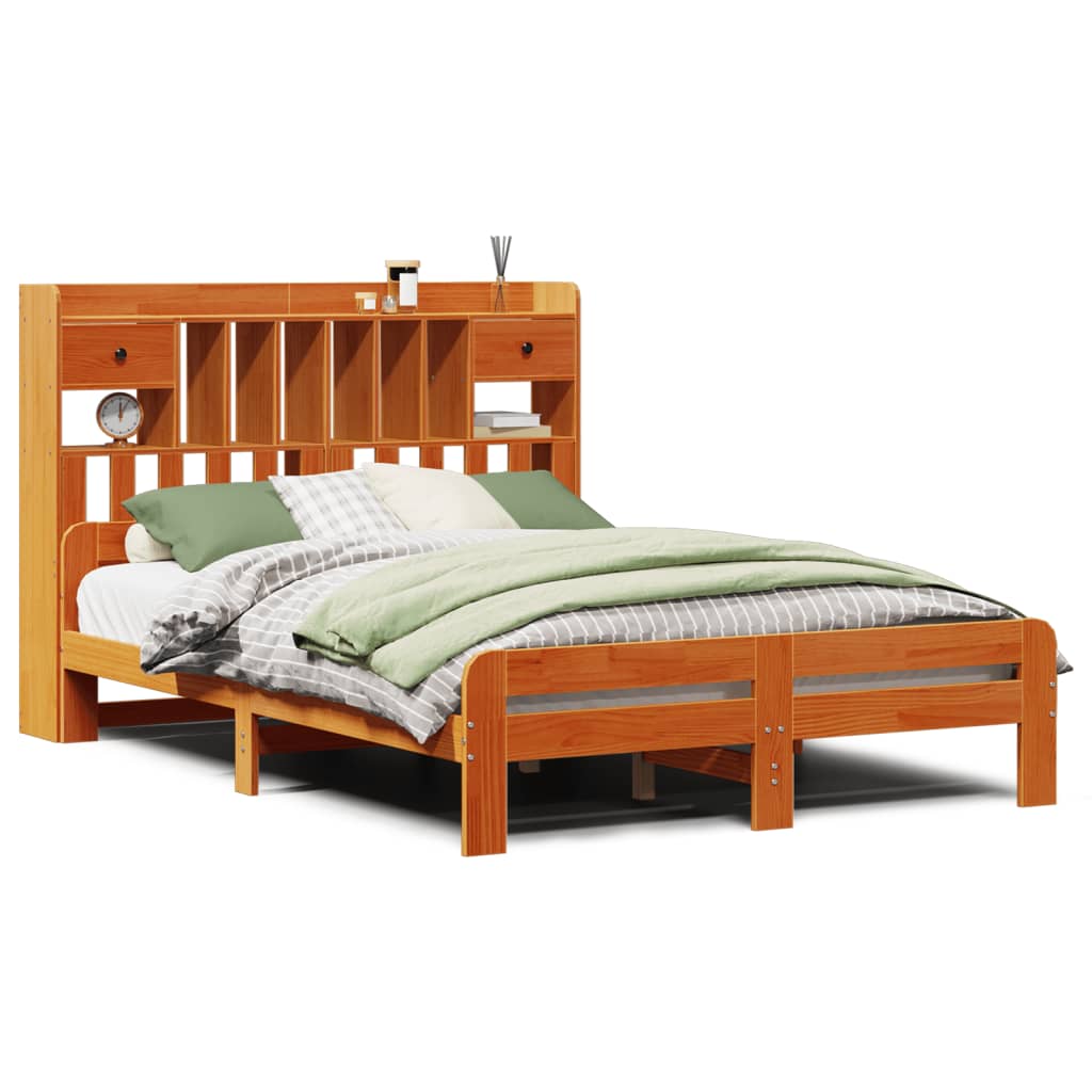 Bookcase Bed without Mattress Wax Brown 140x190cm Solid Wood Pine