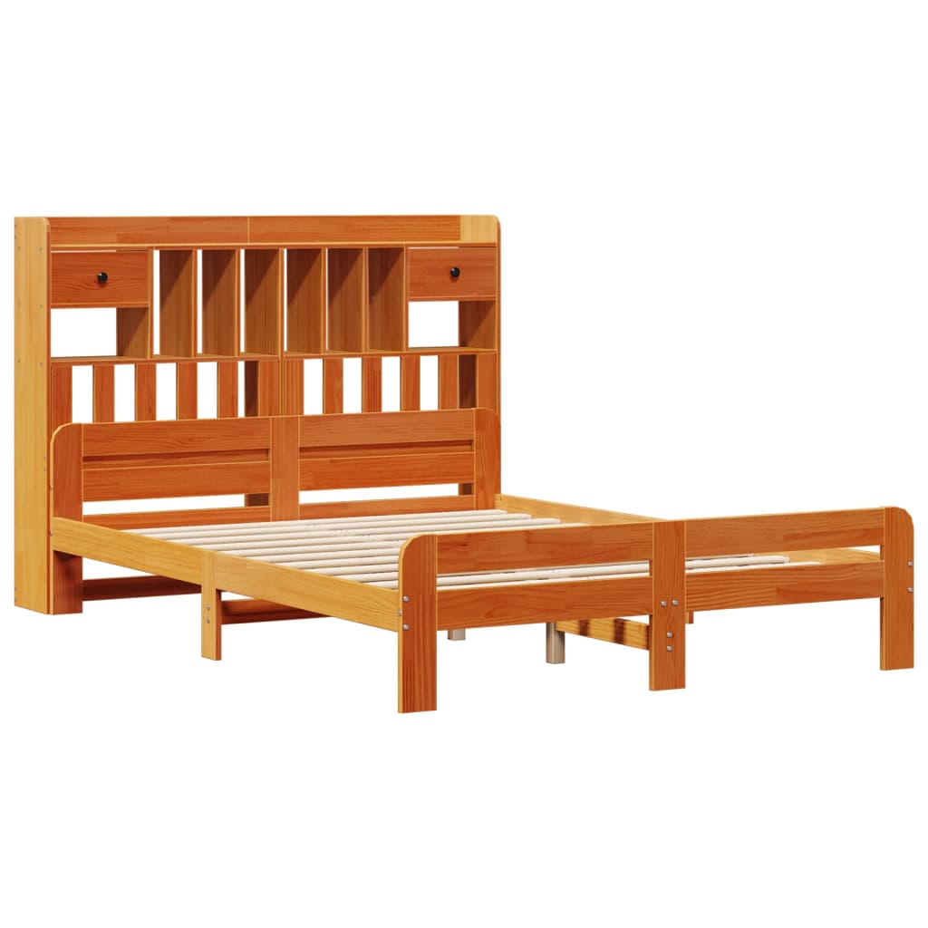 Bookcase Bed without Mattress Wax Brown 140x190cm Solid Wood Pine