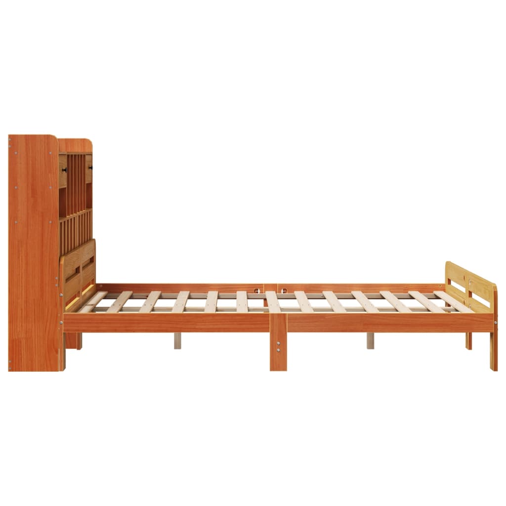 Bookcase Bed without Mattress Wax Brown 140x190cm Solid Wood Pine