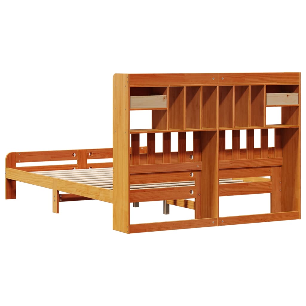 Bookcase Bed without Mattress Wax Brown 140x190cm Solid Wood Pine