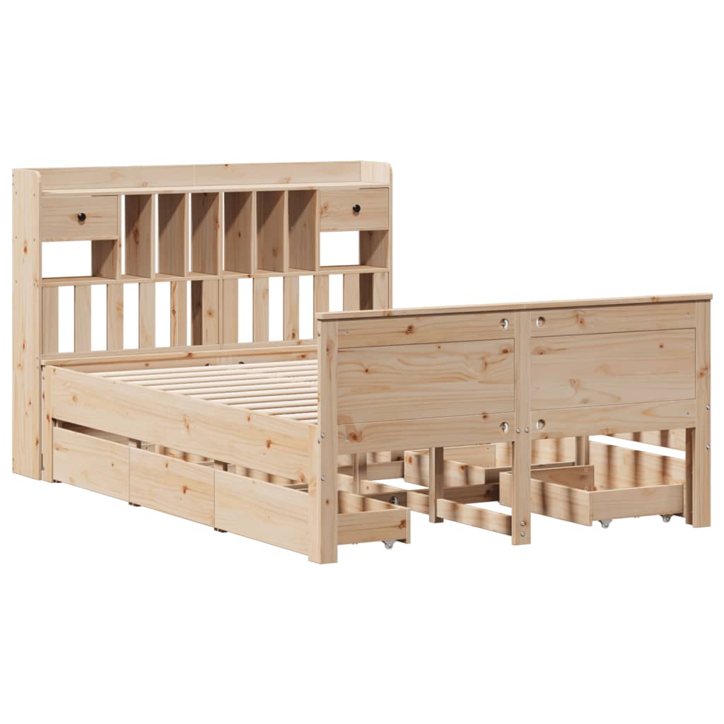 Bookcase Bed without Mattress 150x200 cm King Solid Wood Pine
