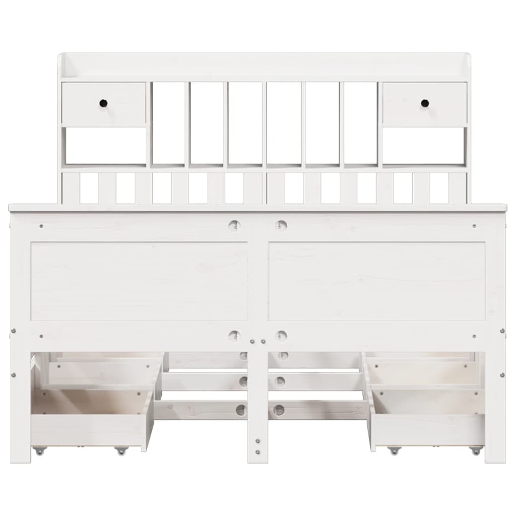 Bookcase Bed without Mattress White 150x200 cm King Solid Wood Pine