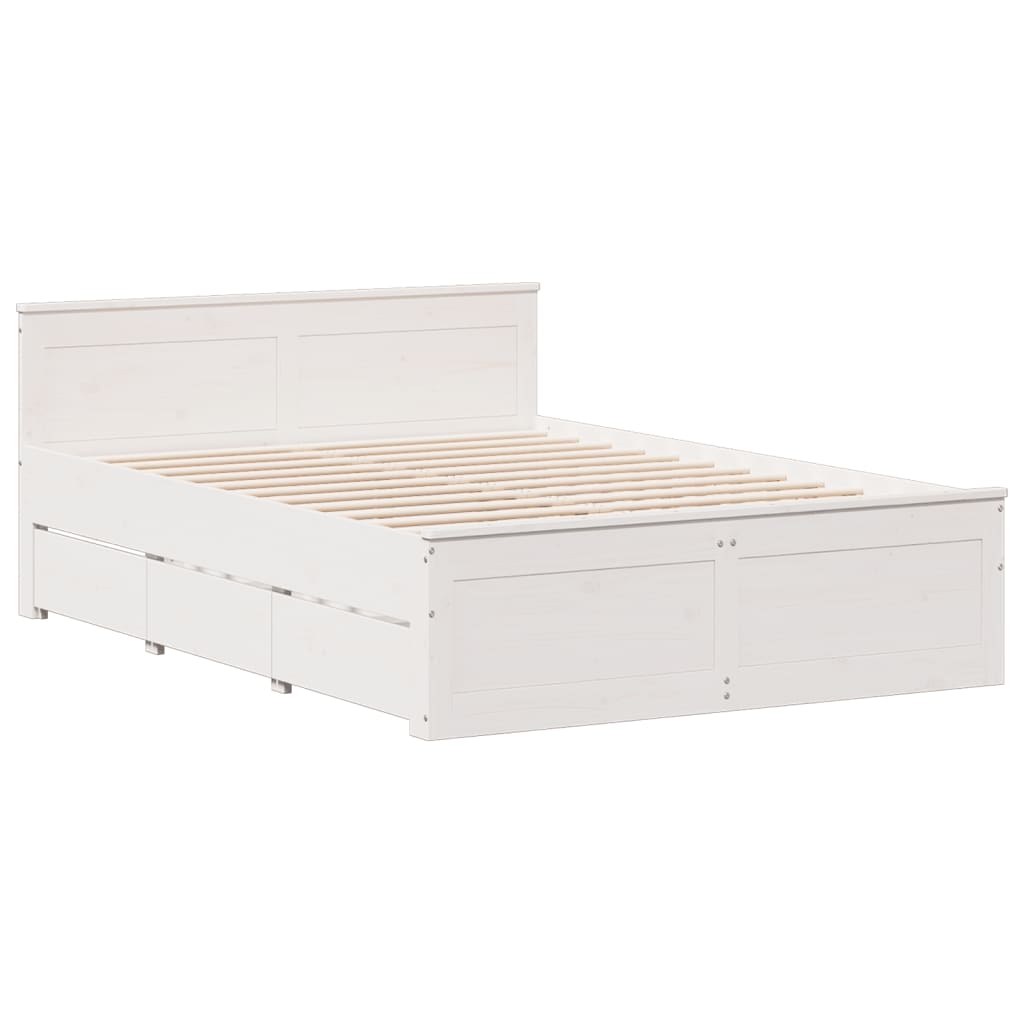 Bookcase Bed without Mattress White 150x200 cm King Solid Wood Pine