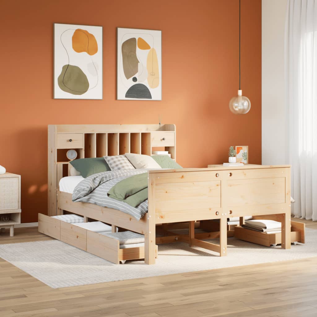 Bookcase Bed without Mattress 140x200 cm Solid Wood Pine