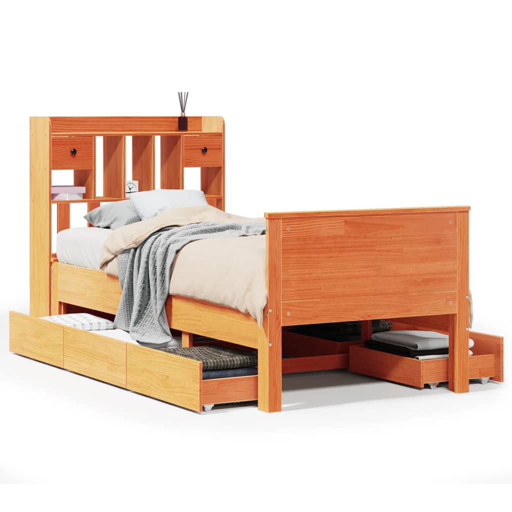 Bookcase Bed without Mattress Wax Brown 100x200 cm Solid Wood Pine