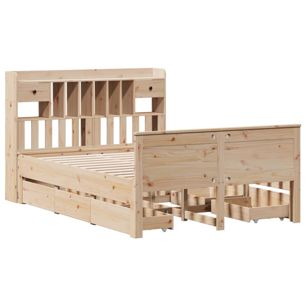 Bookcase Bed without Mattress 140x190 cm Solid Wood Pine