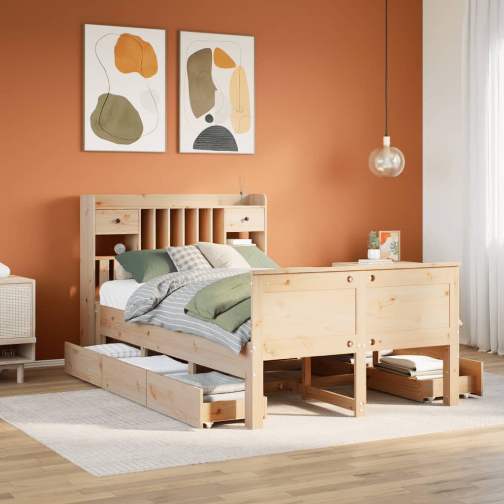 Bookcase Bed without Mattress 135x190 cm Double Solid Wood Pine
