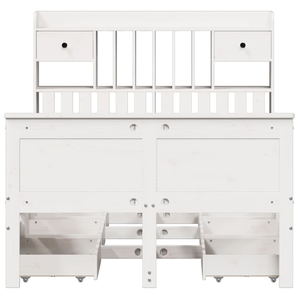 Bookcase Bed without Mattress White 135x190 cm Double Solid Wood Pine