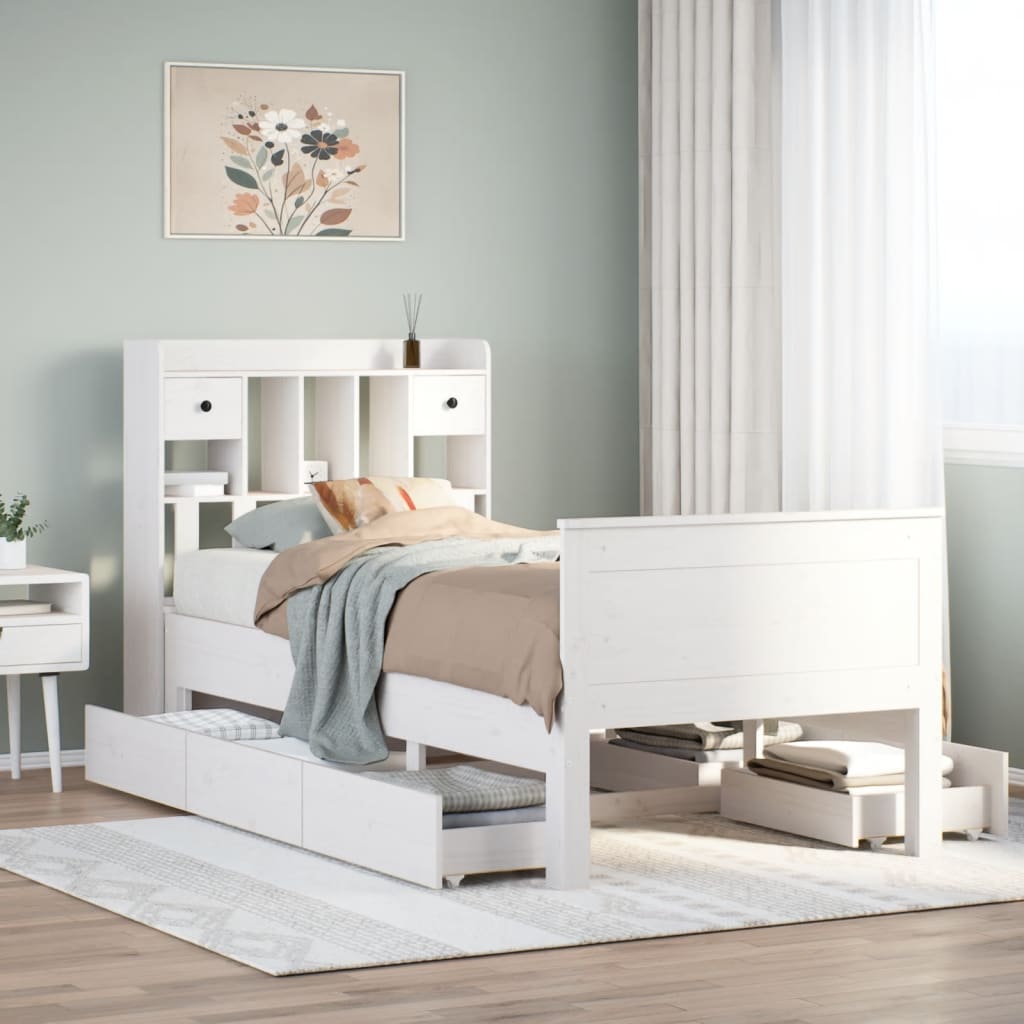 Bookcase Bed without Mattress White 90x190 cm Single Solid Wood Pine