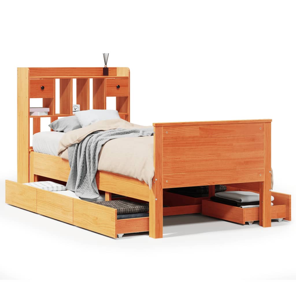 Bookcase Bed without Mattress Wax Brown 75x190 cm Small Single Solid Wood Pine