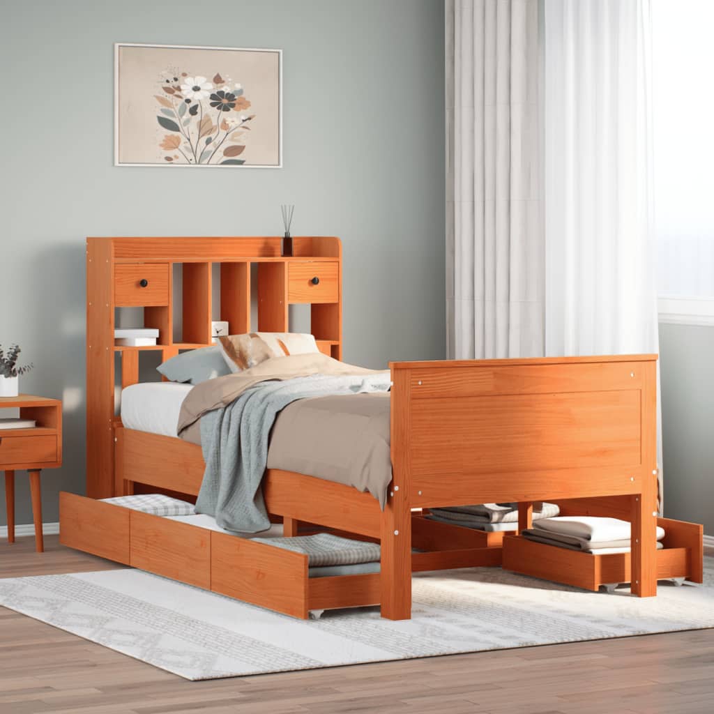 Bookcase Bed without Mattress Wax Brown 75x190 cm Small Single Solid Wood Pine