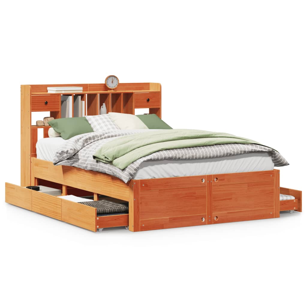 Bookcase Bed without Mattress Wax Brown 160x200 cm Solid Wood Pine