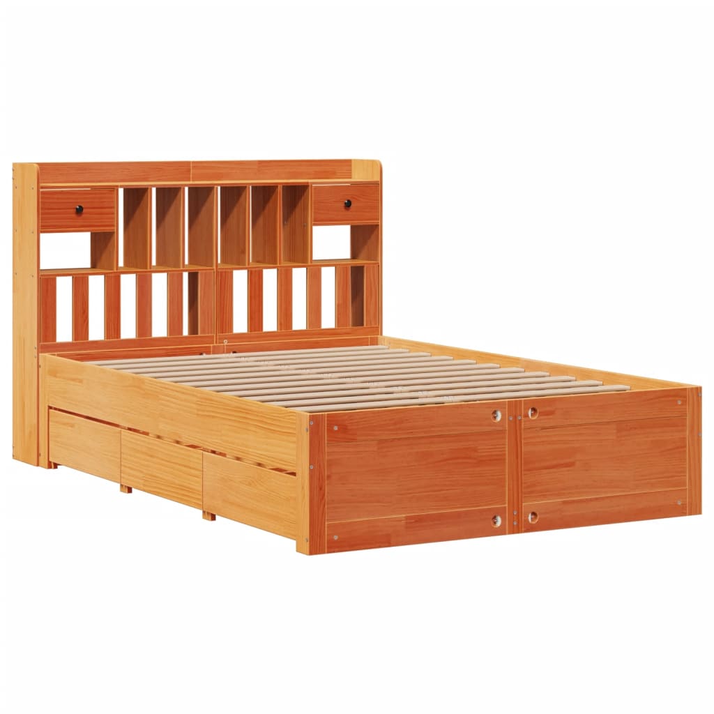 Bookcase Bed without Mattress Wax Brown 160x200 cm Solid Wood Pine