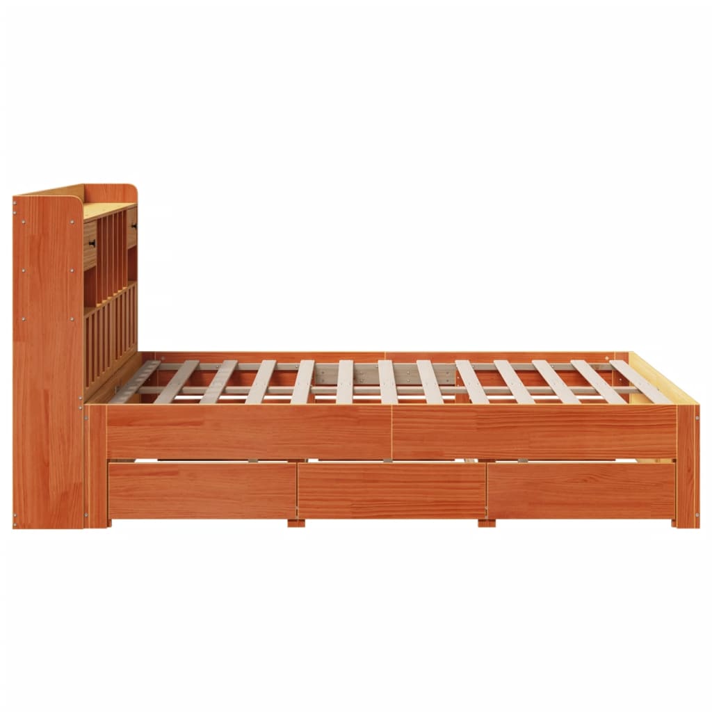 Bookcase Bed without Mattress Wax Brown 160x200 cm Solid Wood Pine