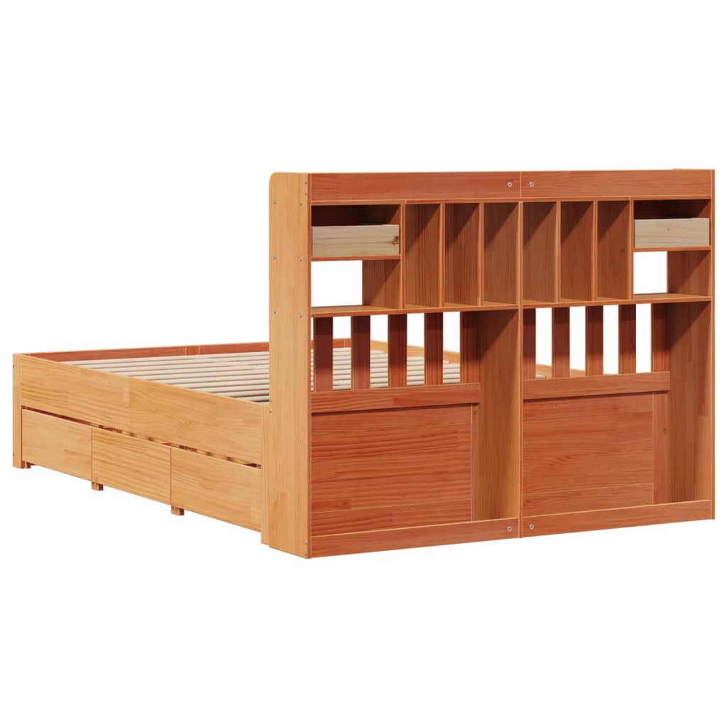 Bookcase Bed without Mattress Wax Brown 160x200 cm Solid Wood Pine