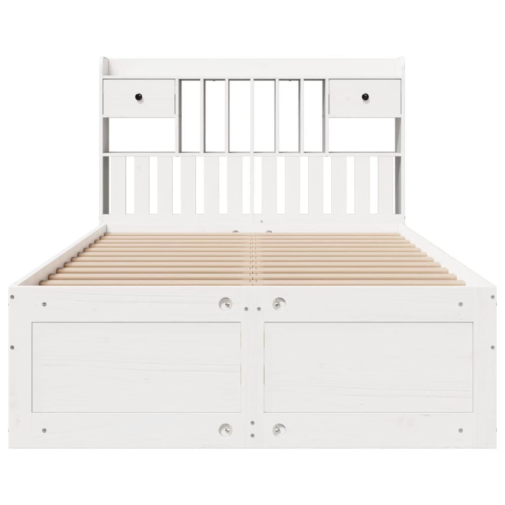 Bookcase Bed without Mattress White 135x190 cm Double Solid Wood Pine