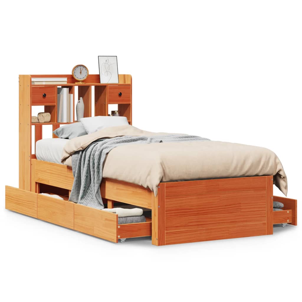 Bookcase Bed without Mattress Wax Brown 75x190 cm Small Single Solid Wood Pine