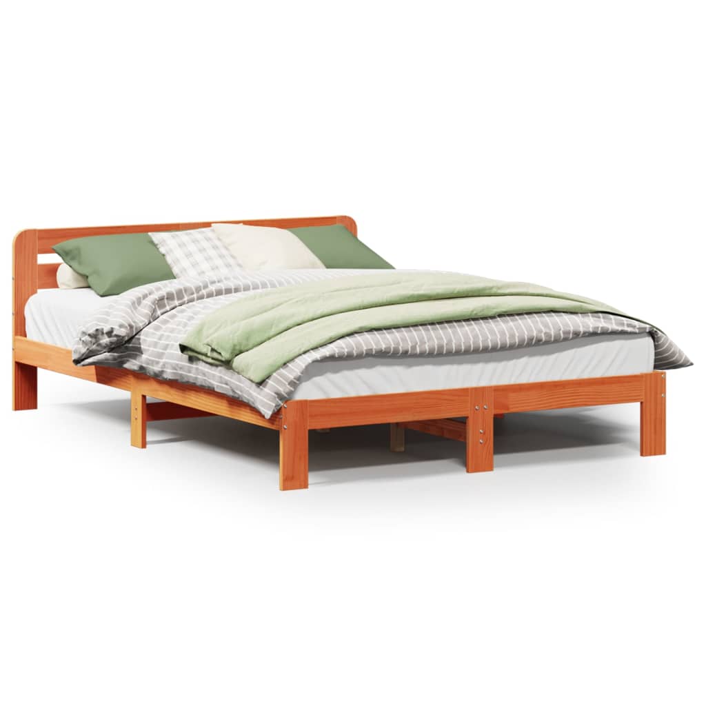 Bed Frame without Mattress Wax Brown 140x200 cm Solid Wood Pine