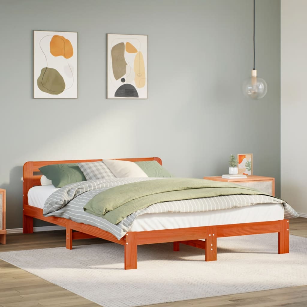 Bed Frame without Mattress Wax Brown 140x200 cm Solid Wood Pine