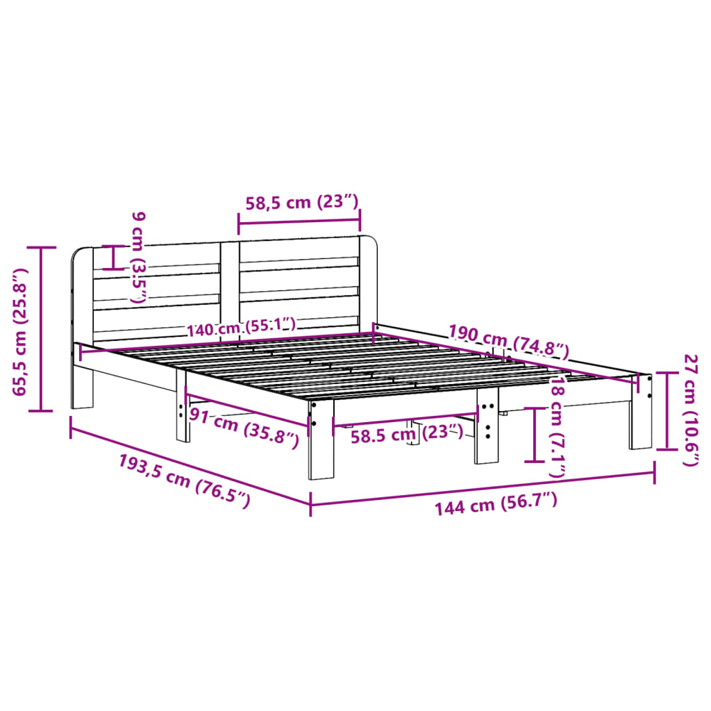 Bed Frame without Mattress White 140x190 cm Solid Wood Pine
