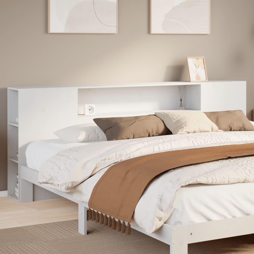 Headboard with Storage White 200 cm Solid Wood Pine