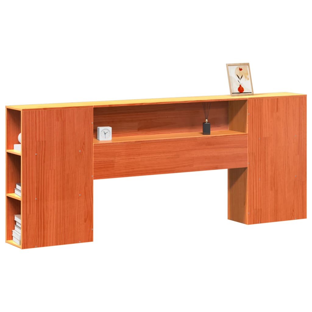 Headboard with Storage Wax Brown 200 cm Solid Wood Pine