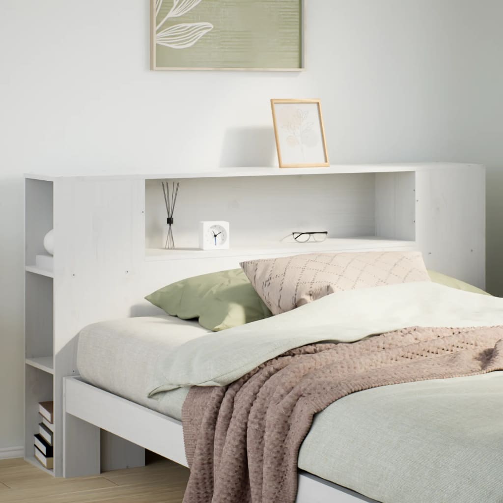 Headboard with Storage White 120 cm Solid Wood Pine