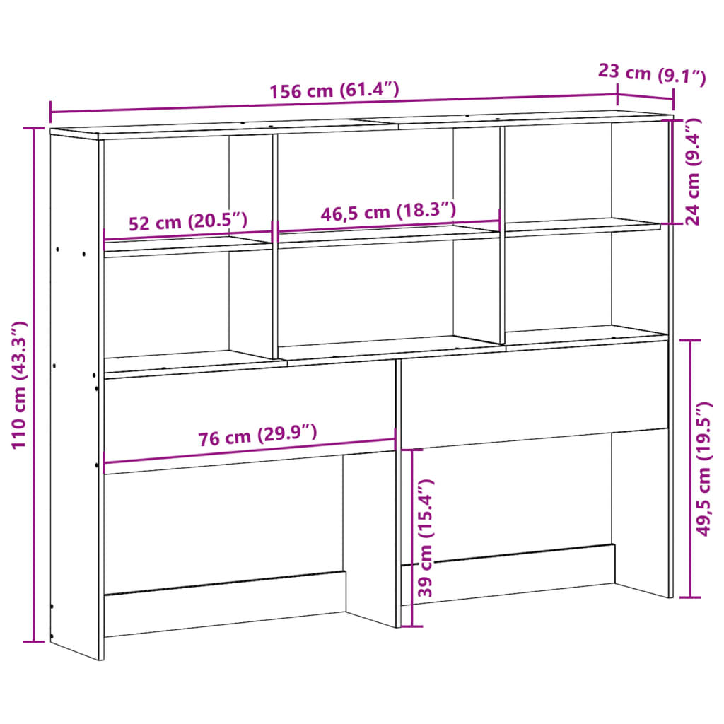 Headboard with Storage 150 cm Solid Wood Pine
