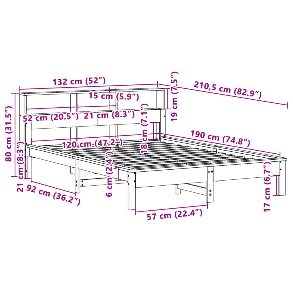 Bookcase Bed without Mattress 120x190 cm Small Double Solid Wood Pine