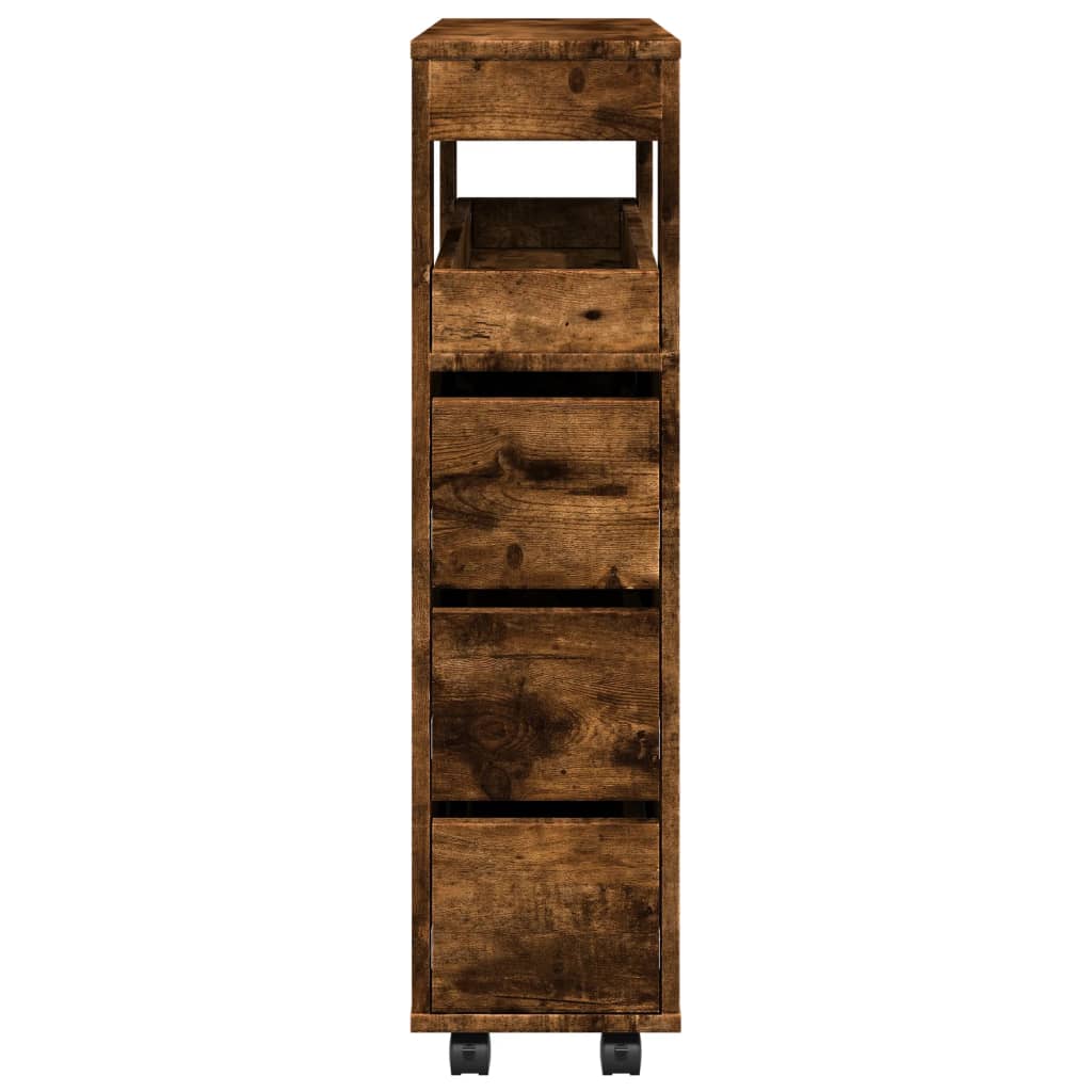 Narrow Bathroom Cabinet with Wheels Smoked Oak Engineered Wood