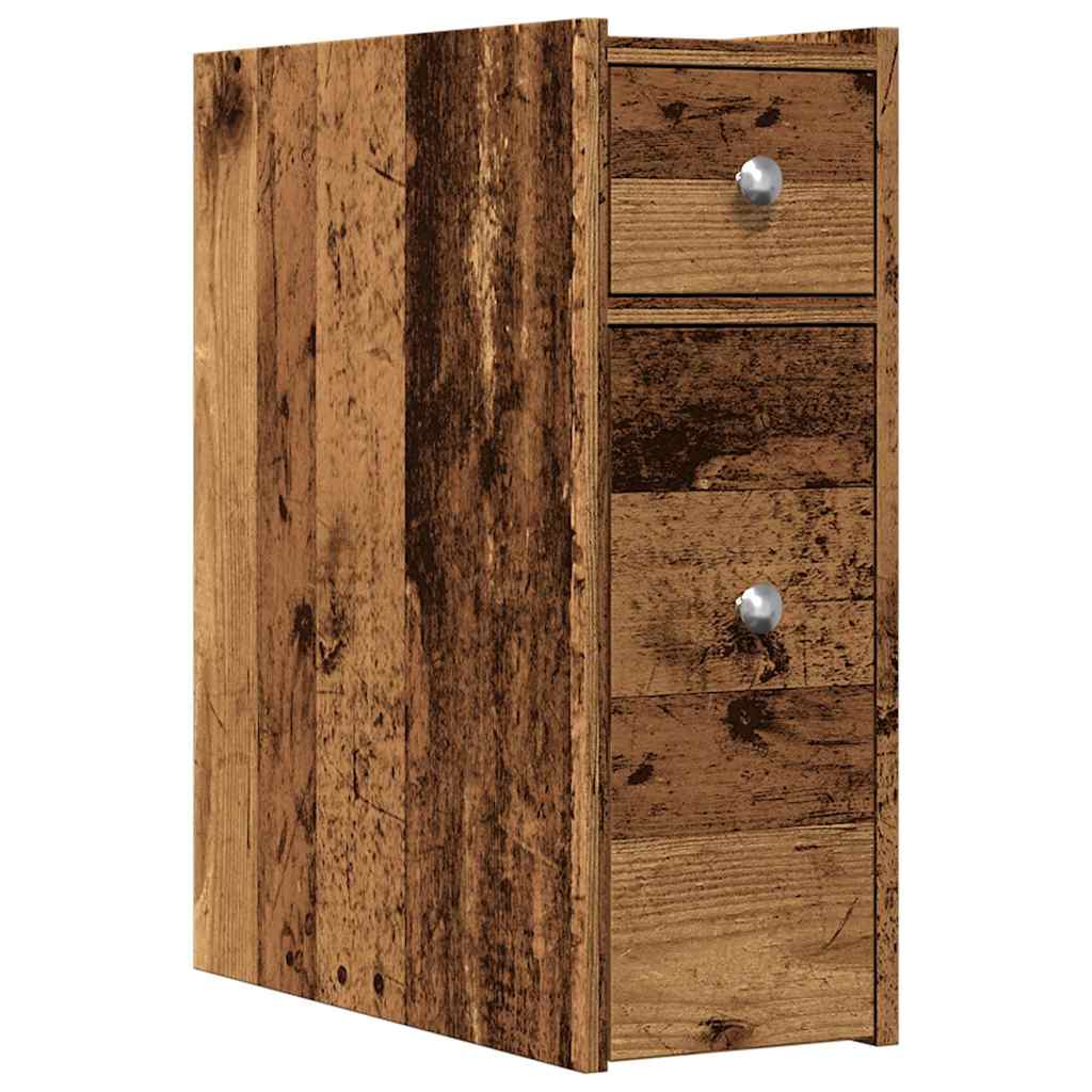 Narrow Bathroom Cupboard with Wheels Old Wood Engineered Wood