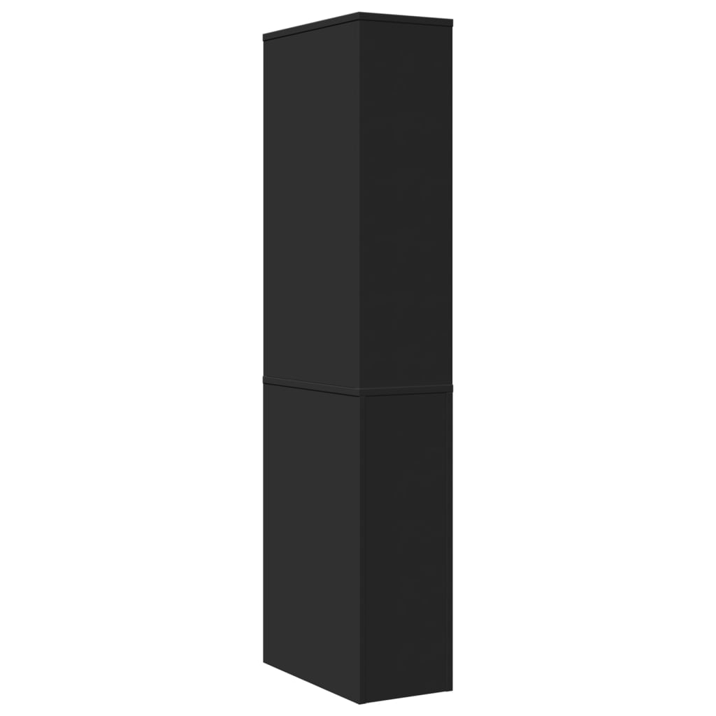 Narrow Bathroom Cupboard with Wheels Black Engineered Wood