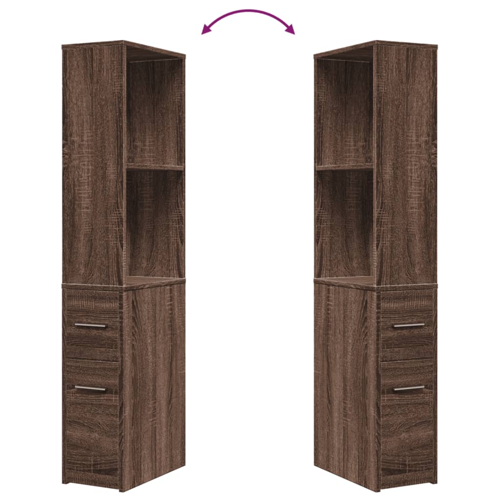 Narrow Bathroom Cupboard with Wheels Brown Oak Engineered Wood