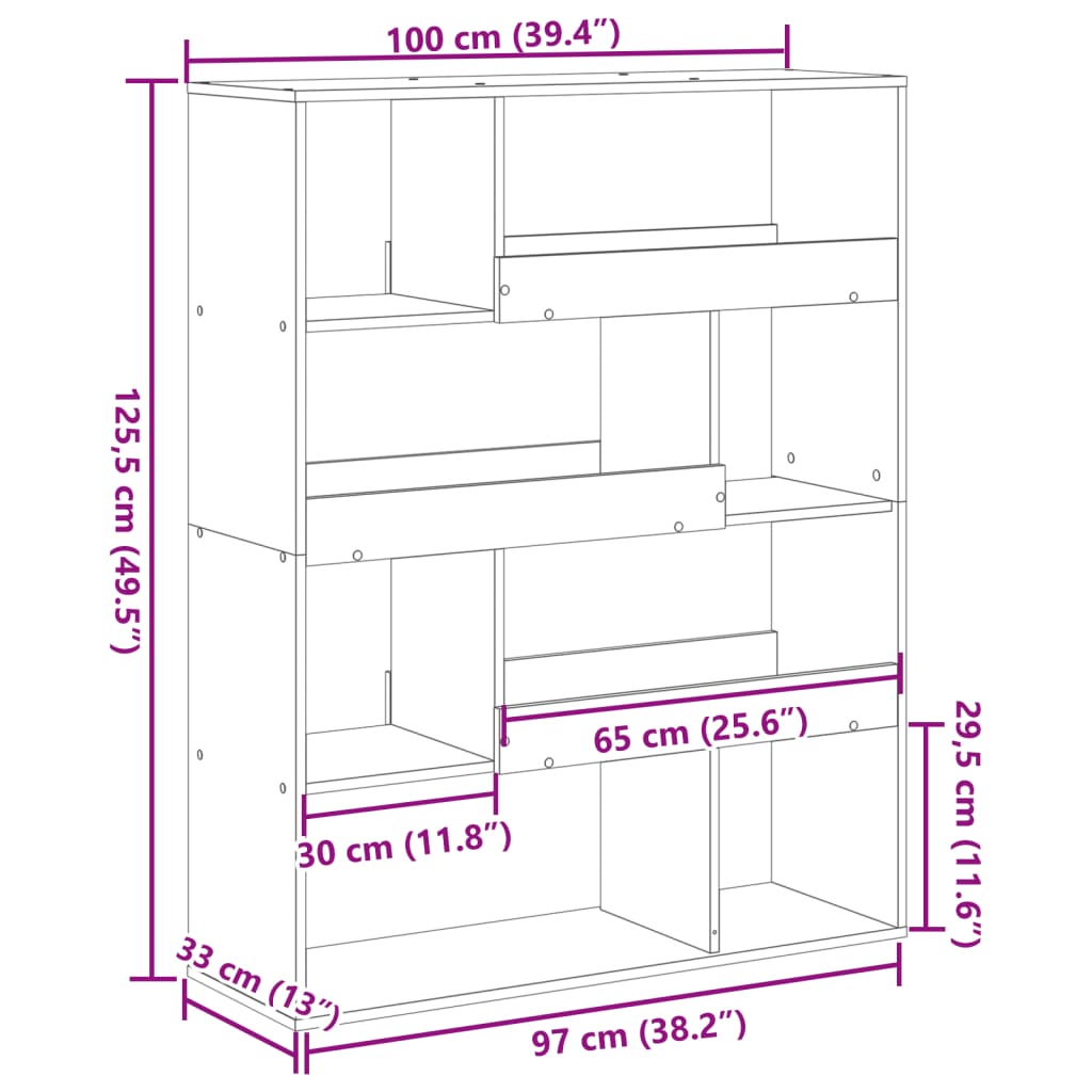 Bookcase Grey Sonoma 100x33x125.5 cm Engineered Wood