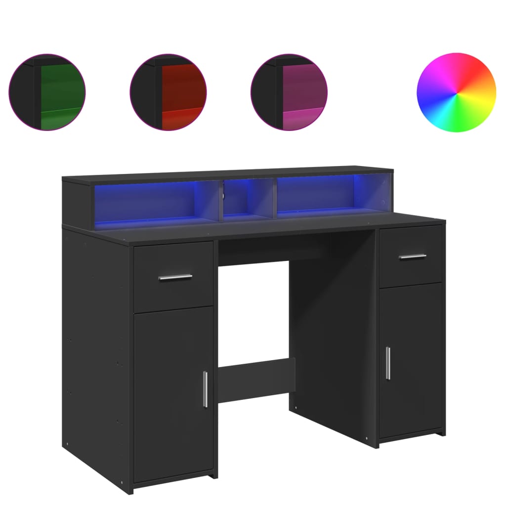 Desk with LED Lights Black 120x55x91 cm Engineered Wood