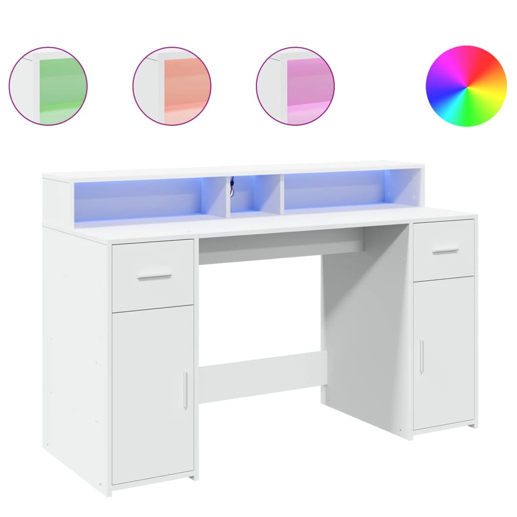 Modern Wooden 140cm Home Office Computer Desk Table With LED Lights Monitor Stand