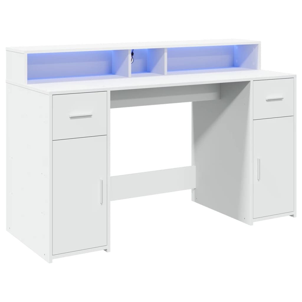 Modern Wooden 140cm Home Office Computer Desk Table With LED Lights Monitor Stand