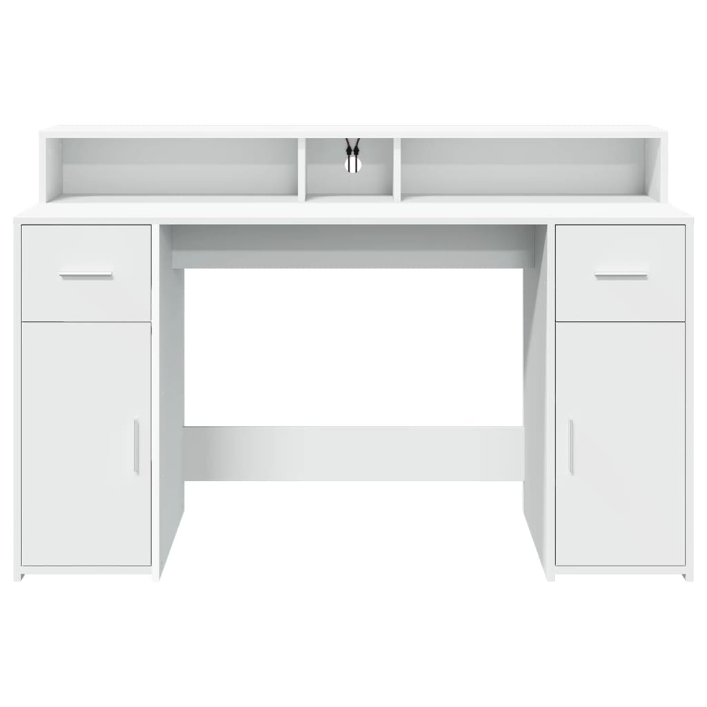 Modern Wooden 140cm Home Office Computer Desk Table With LED Lights Monitor Stand