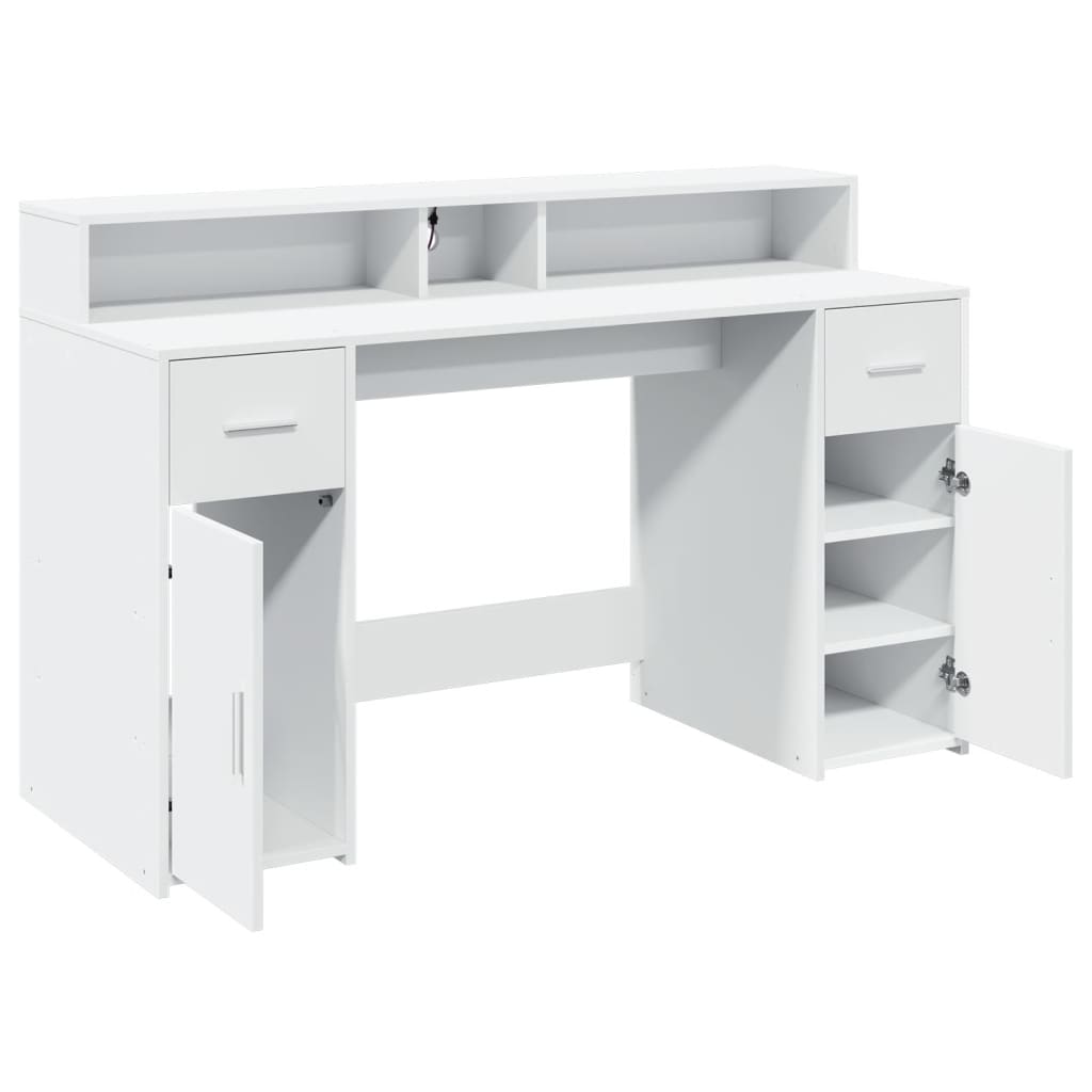Modern Wooden 140cm Home Office Computer Desk Table With LED Lights Monitor Stand
