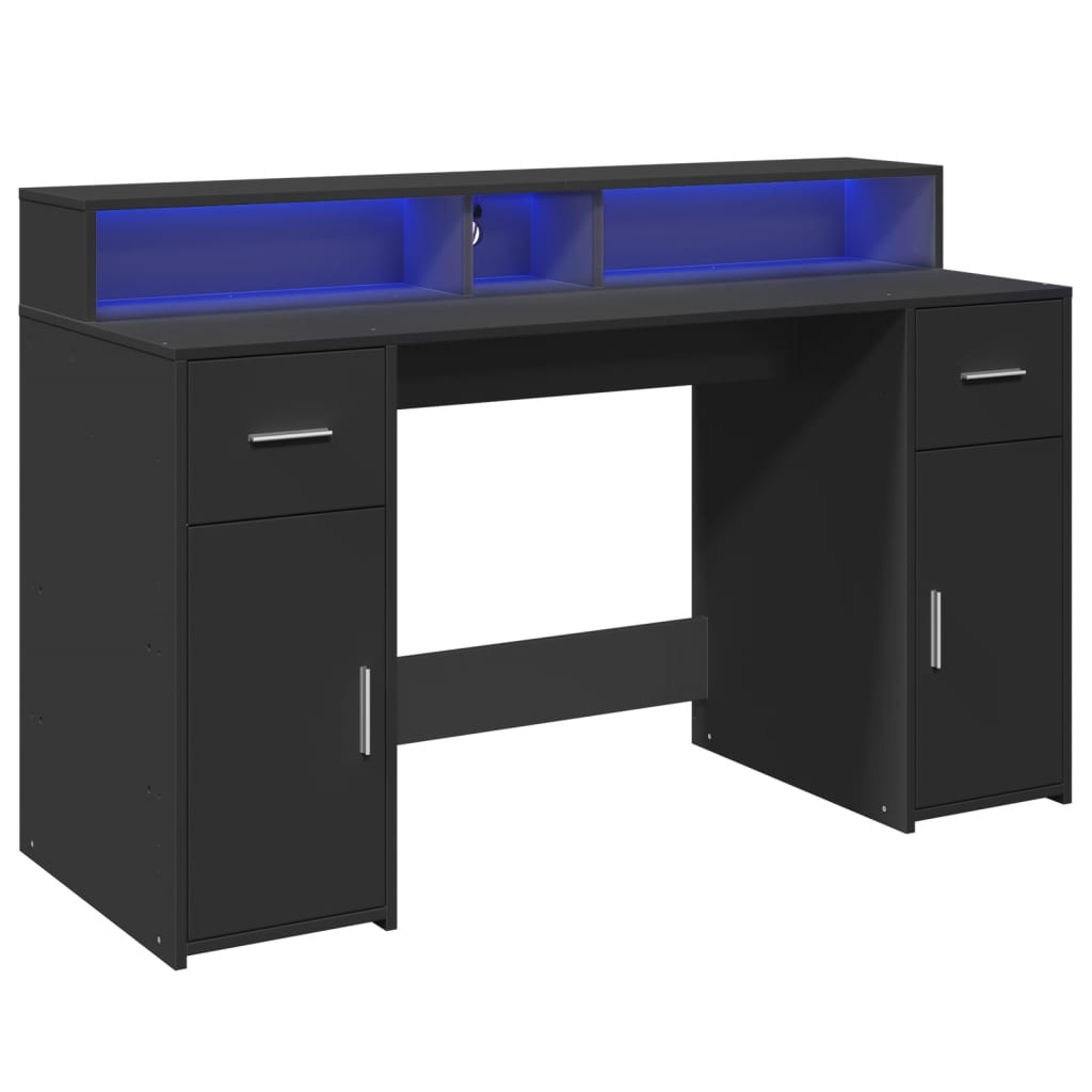 Modern Wooden 140cm Home Office Computer Desk Table With LED Lights Monitor Stand