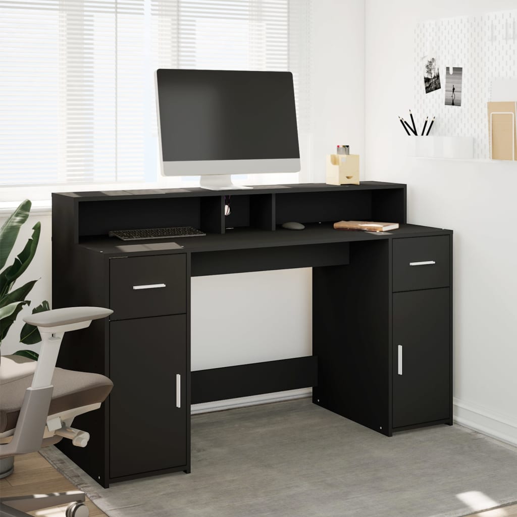 Modern Wooden 140cm Home Office Computer Desk Table With LED Lights Monitor Stand