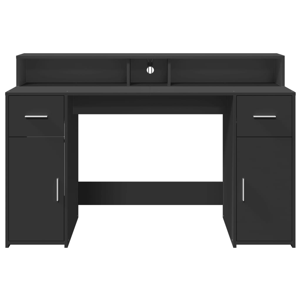 Modern Wooden 140cm Home Office Computer Desk Table With LED Lights Monitor Stand