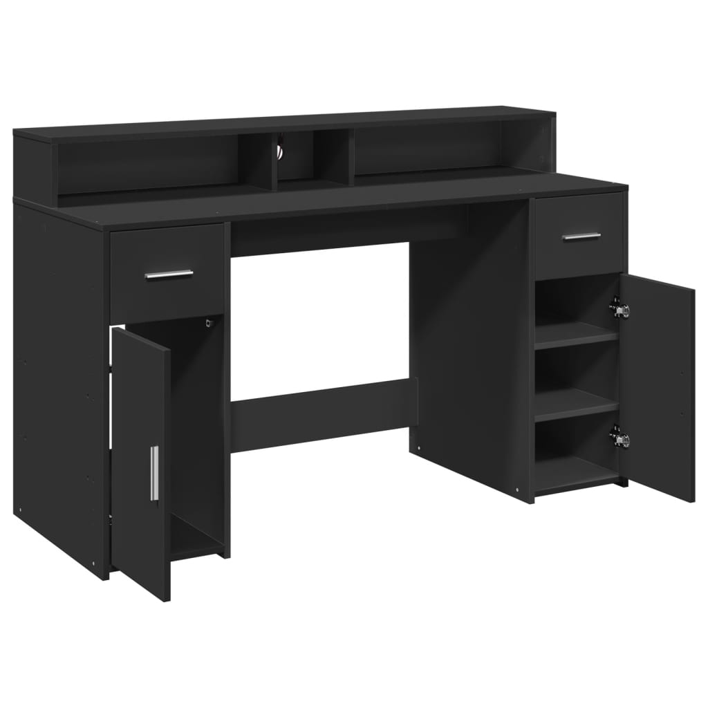 Modern Wooden 140cm Home Office Computer Desk Table With LED Lights Monitor Stand