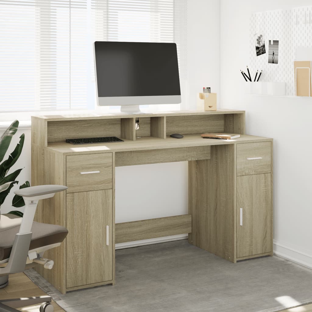 Modern Wooden 140cm Home Office Computer Desk Table With LED Lights Monitor Stand